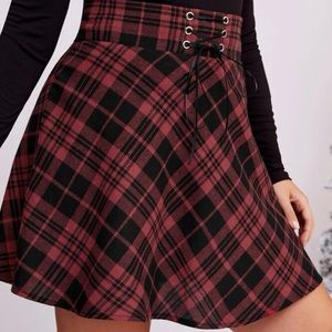 Plaid grommet lace up skirt